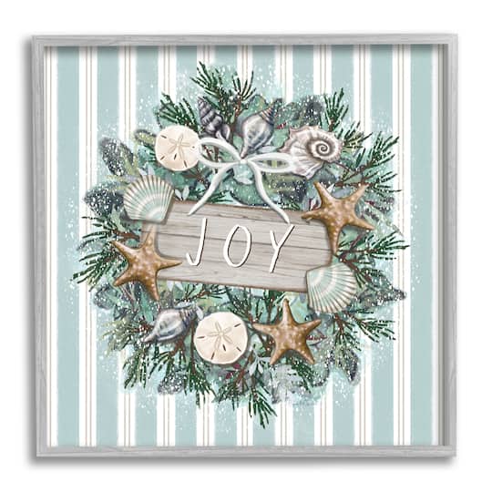 Stupell Industries Striped Joy Seashell Wreath Framed Giclee Art